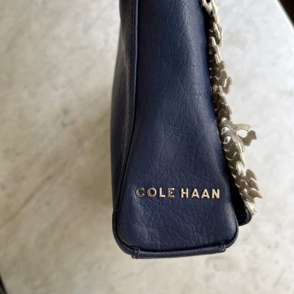 Cole Haan Ziva Woven Blue White Fringe Shoulder Bag Purse - Picture 6 of 10